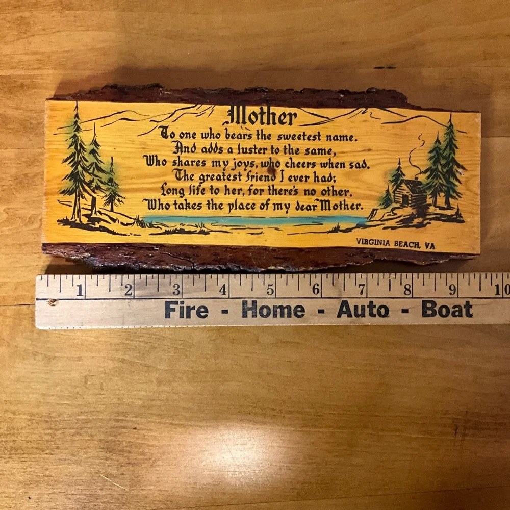Vintage Mother Poem Live Edge Wood Plaque Virginia Beach VA‎ Souvenir Wall Decor